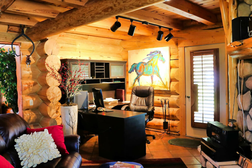 Yellowstone Log Homes custom and Log Lake home builder McGregor office inside 4388